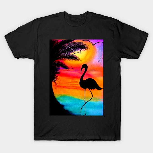 tropical sunset silhouette flamingo T-Shirt by jacquline8689